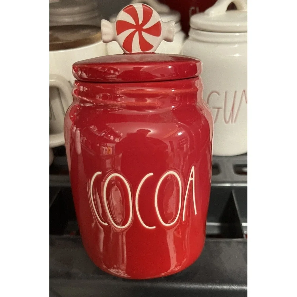 Rae Dunn Red PEPPERMINT COCOA BABY Small Canister Christmas Online Exclusive HTF